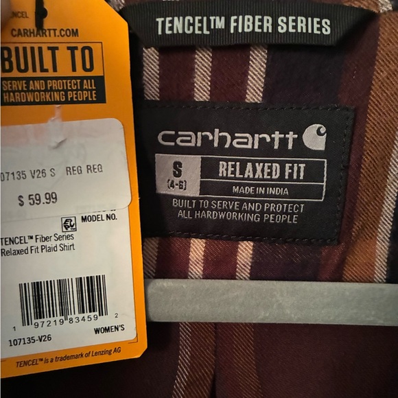 Carhartt Burgundy and Brown Plaid Relaxed Fit Shirt with Tencel Label - Picture 3 of 4